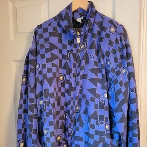 Fuda International Unisex Blue Patterned Silk Windbreaker Jacket XL